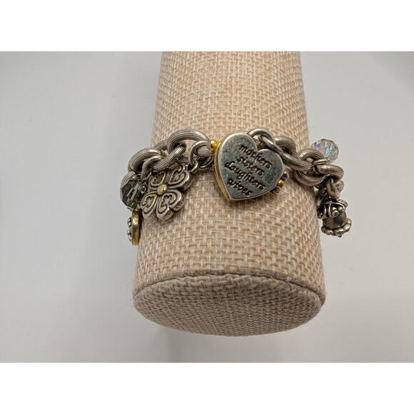 Brighton Charm Bracelet 7.5in Silver Tone Inspirational Heart Charms - Picture 4 of 9